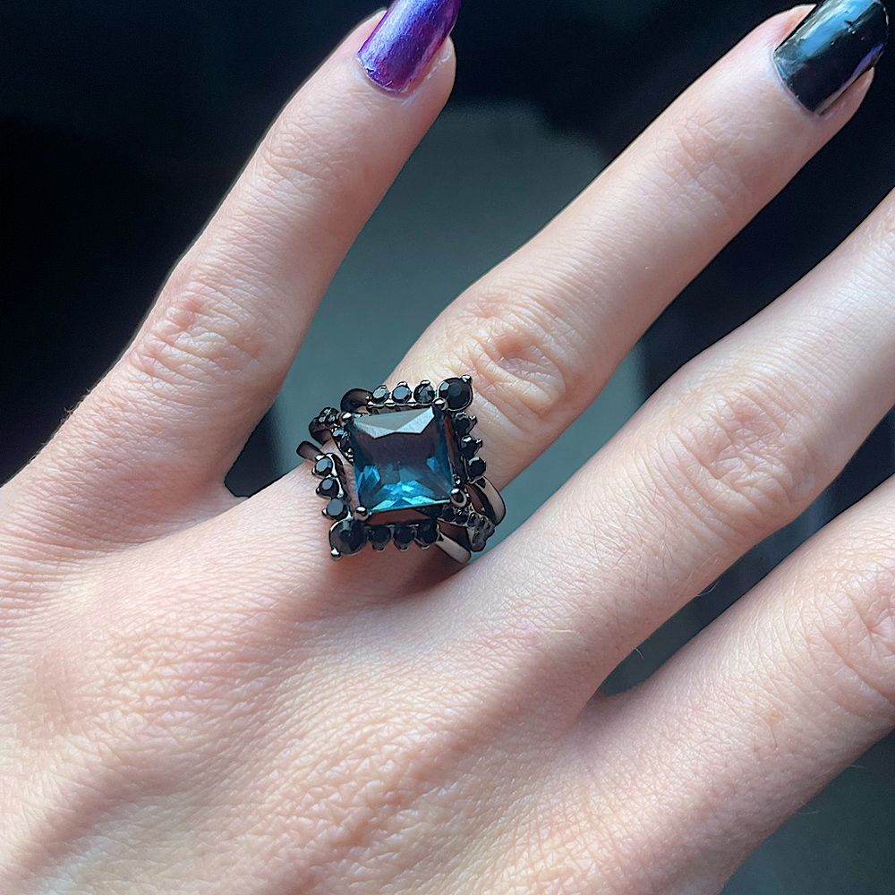 Black Gold Princess Cut 3 Piece Ring Set - Picture 1 of 11